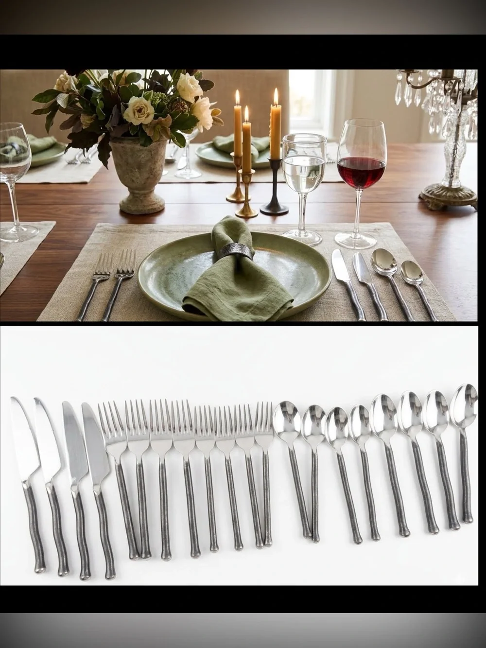Vintage Gourmet Settings Exotique Platinum 18/10 Stainless Flatware Set 20 Pc